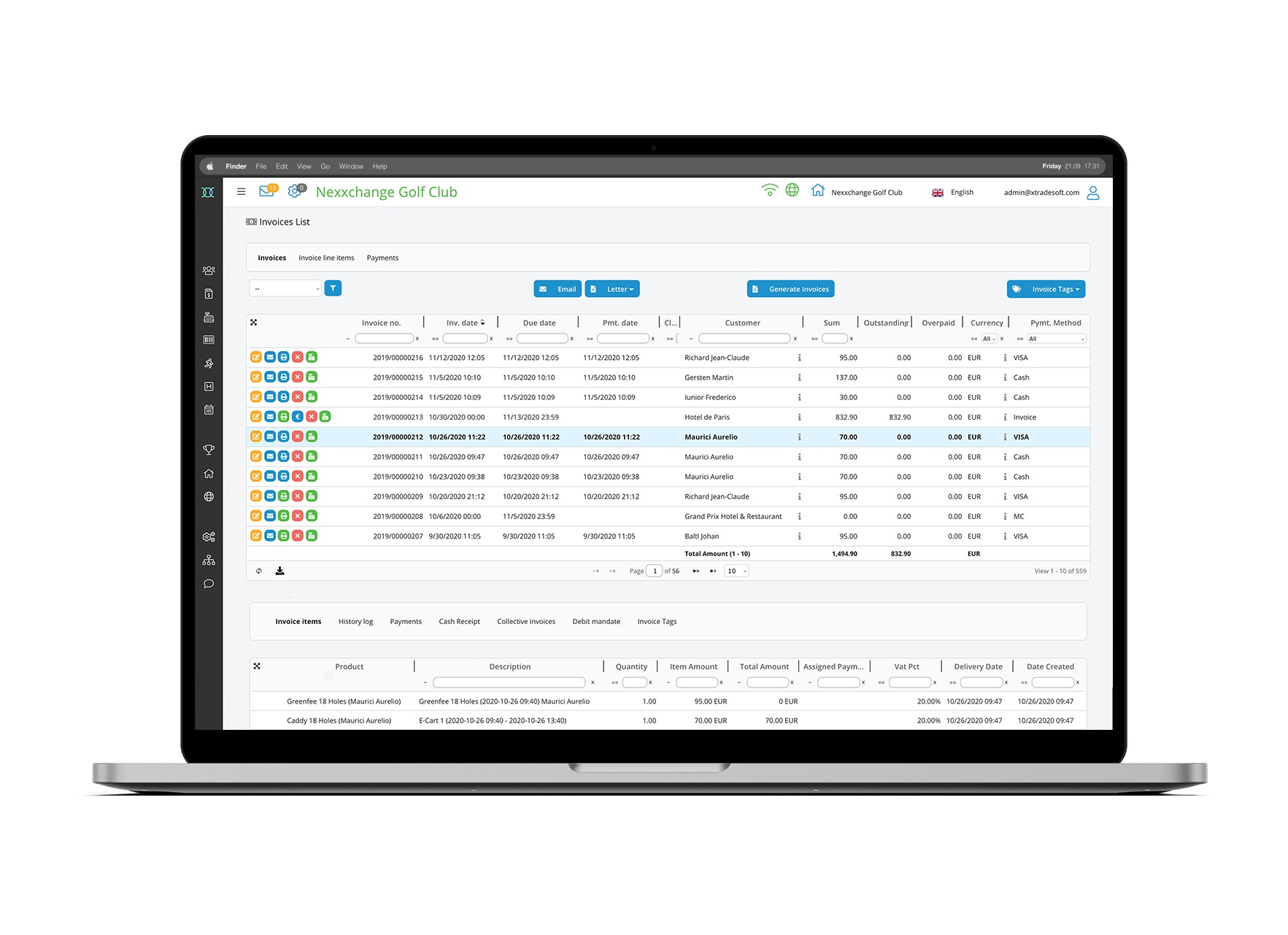 screenshot of Nexxchange GolfSuite